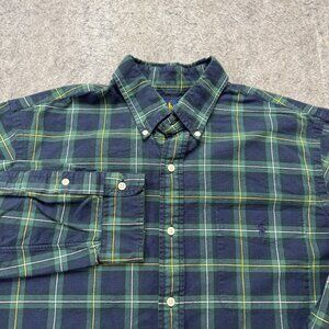 Ralph Lauren Oxford Shirt Men XL Green Blue Yellow Plaid OCBD Classic Fit L/S